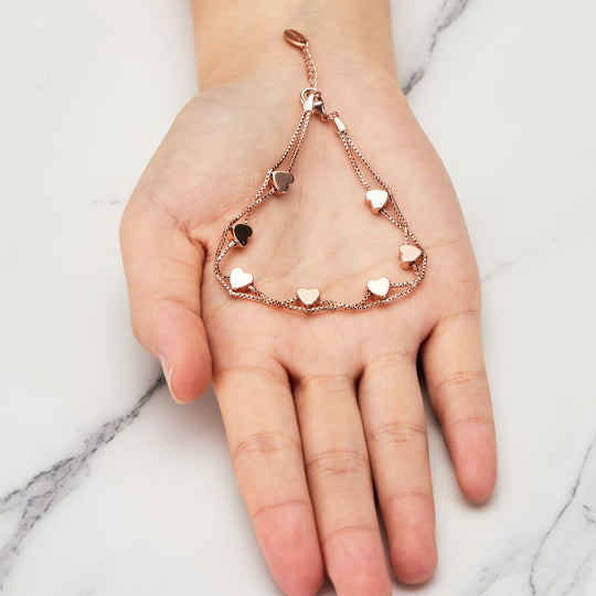 Rose Gold Plated Heart Bracelet - Philip Jones Jewellery