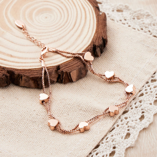 Rose Gold Plated Heart Bracelet - Philip Jones Jewellery