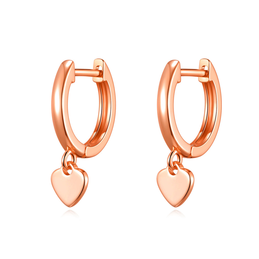 Rose Gold Plated Heart Charm Hoop Earrings - Philip Jones Jewellery