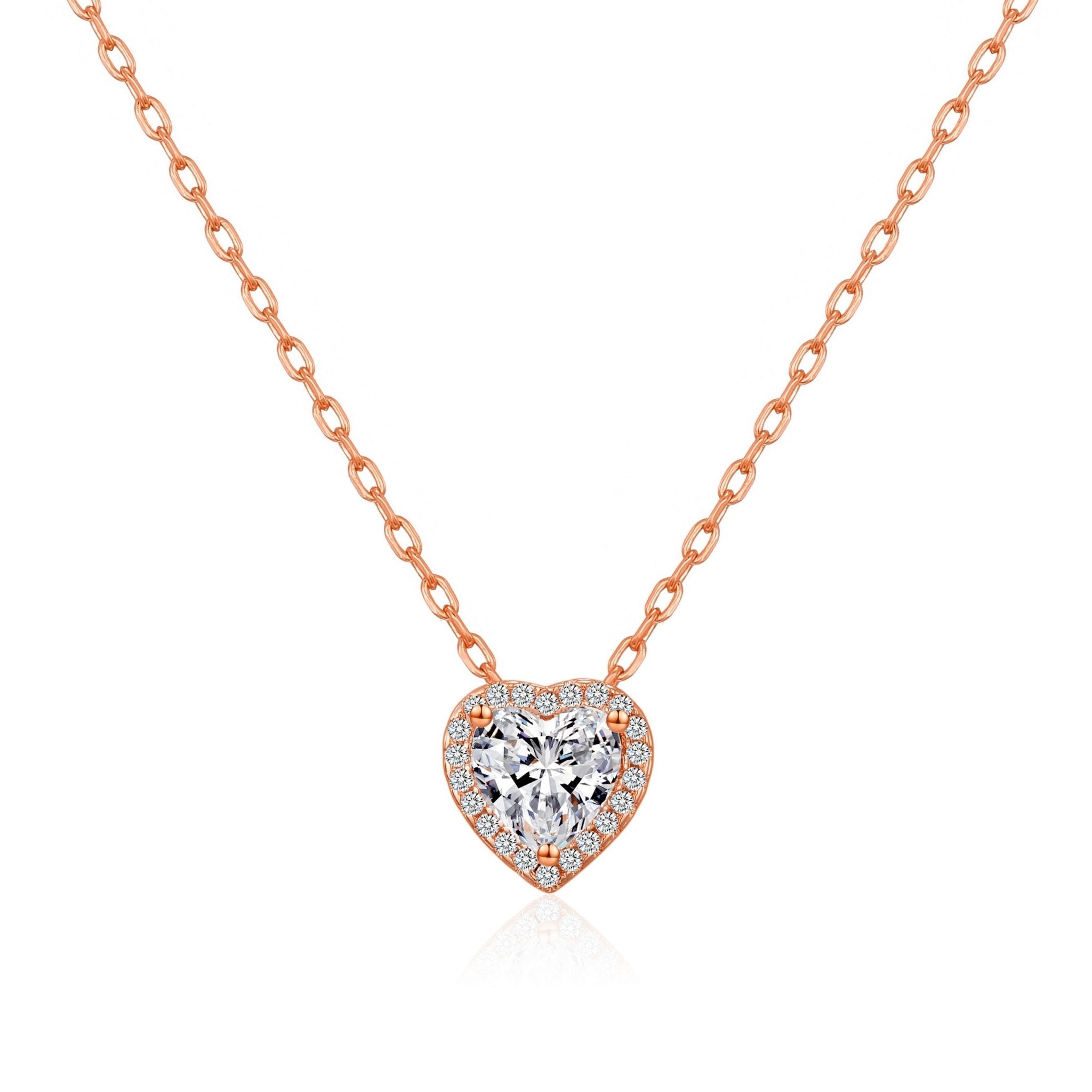 Rose Gold Plated Heart Halo Necklace Created with Zircondia® Crystals - Philip Jones Jewellery