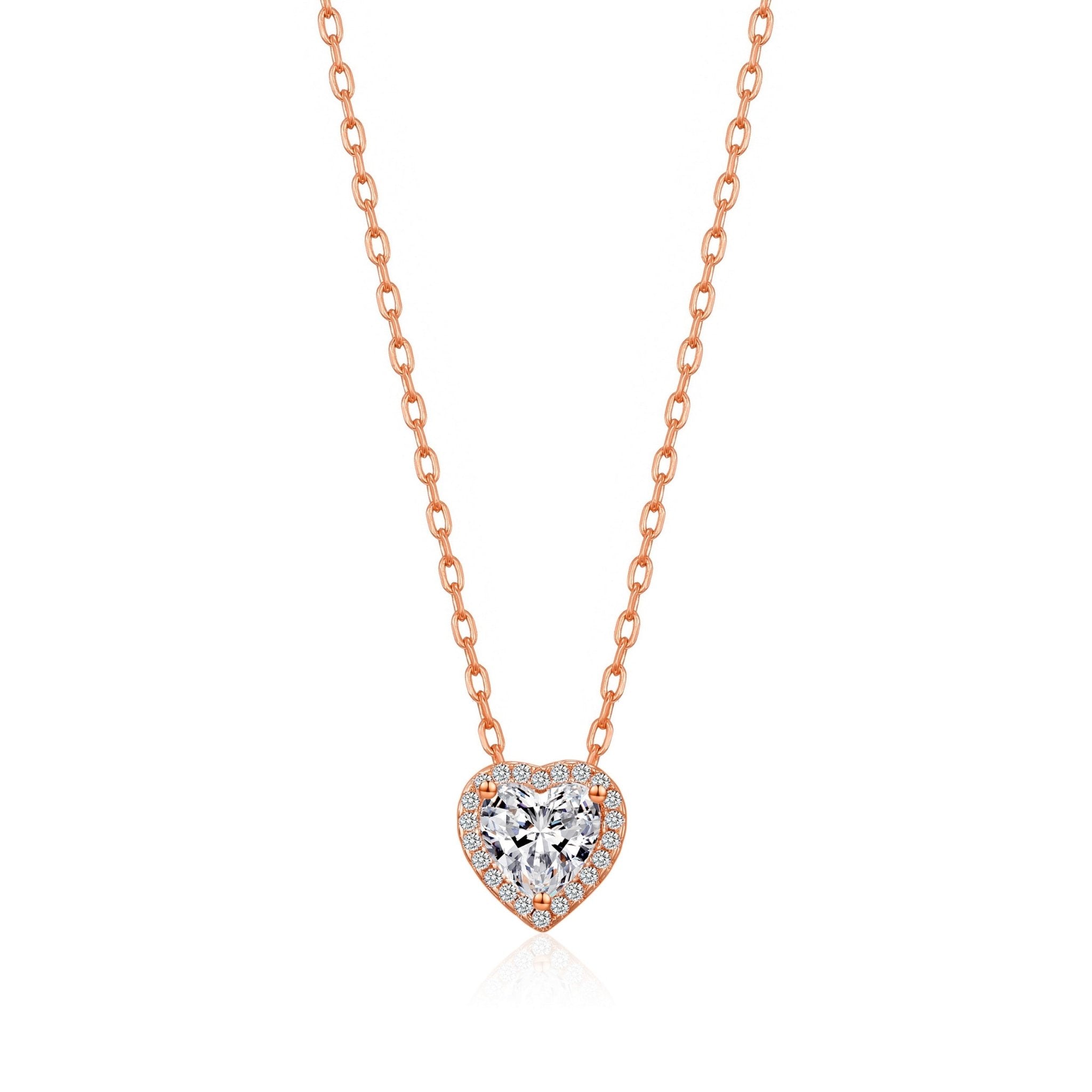 Rose Gold Plated Heart Halo Necklace Created with Zircondia® Crystals - Philip Jones Jewellery