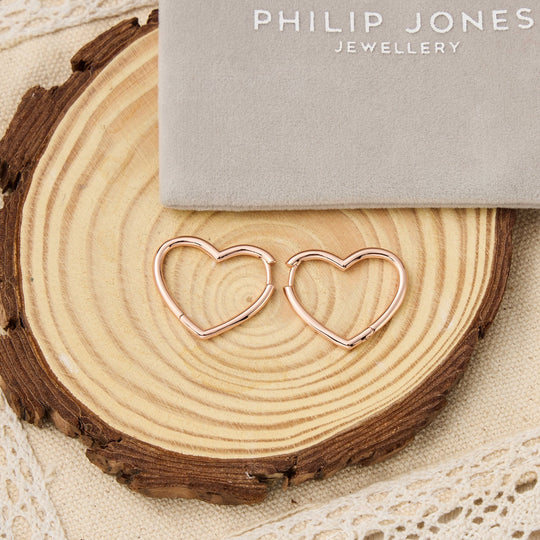 Rose Gold Plated Heart Hoop Earrings - Philip Jones Jewellery