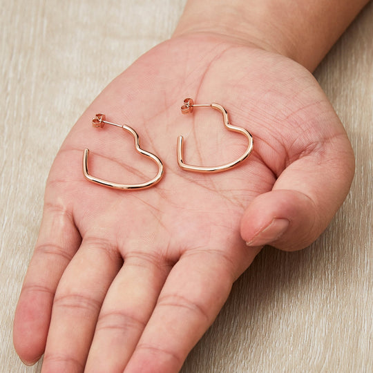 Rose Gold Plated Heart Hoop Earrings - Philip Jones Jewellery