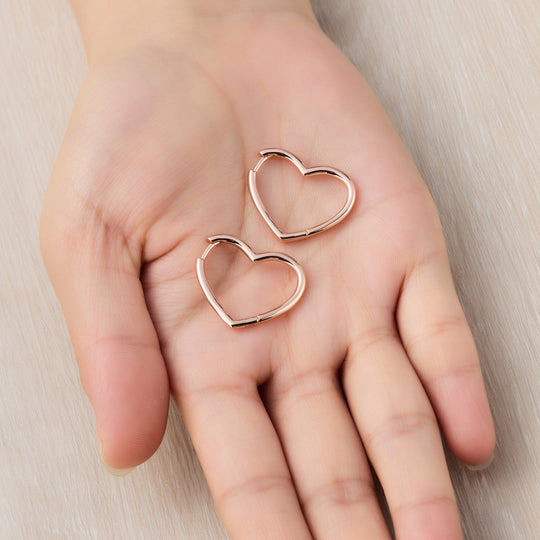 Rose Gold Plated Heart Hoop Earrings - Philip Jones Jewellery