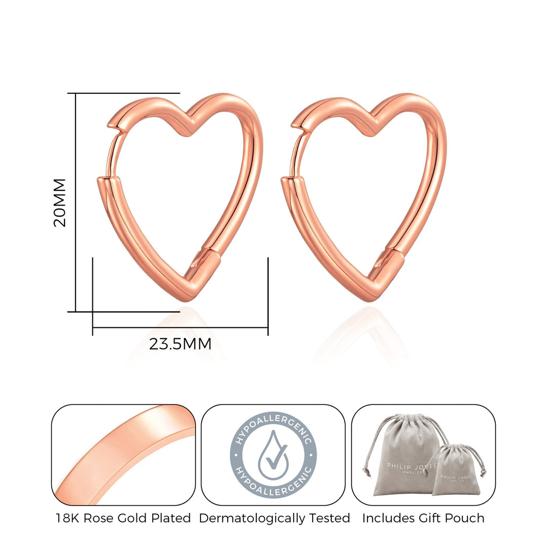 Rose Gold Plated Heart Hoop Earrings - Philip Jones Jewellery