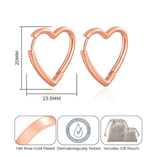 Rose Gold Plated Heart Hoop Earrings - Philip Jones Jewellery