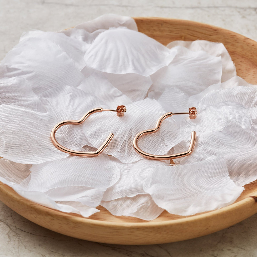Rose Gold Plated Heart Hoop Earrings - Philip Jones Jewellery