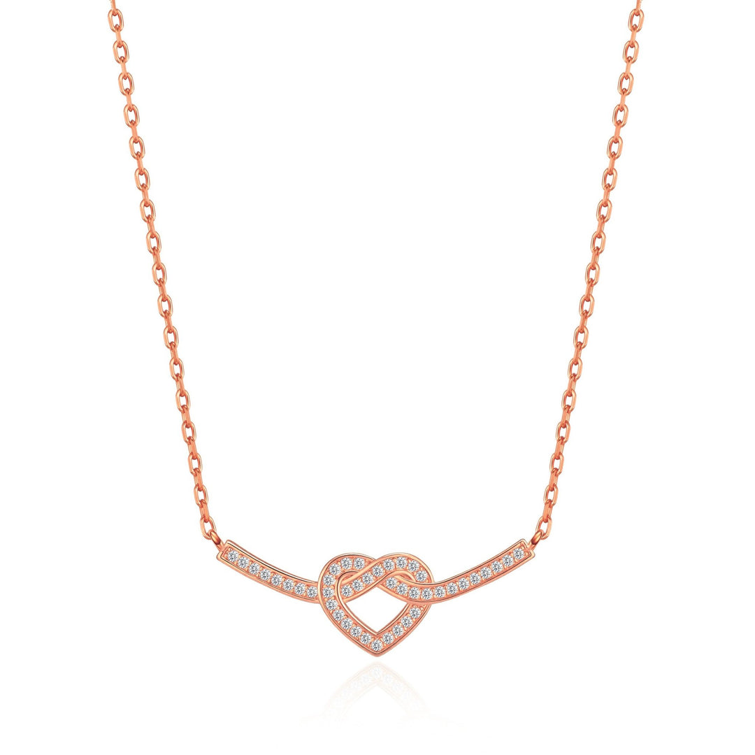Rose Gold Plated Heart Knot Necklace Created with Zircondia® Crystals - Philip Jones Jewellery