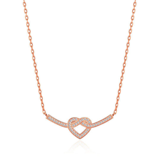 Rose Gold Plated Heart Knot Necklace Created with Zircondia® Crystals - Philip Jones Jewellery