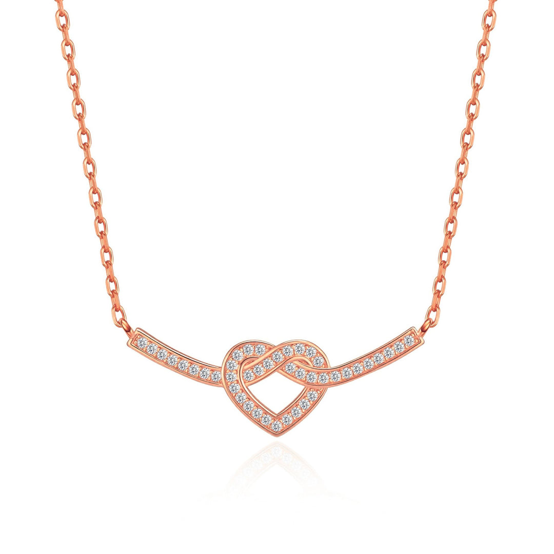 Rose Gold Plated Heart Knot Necklace Created with Zircondia® Crystals - Philip Jones Jewellery