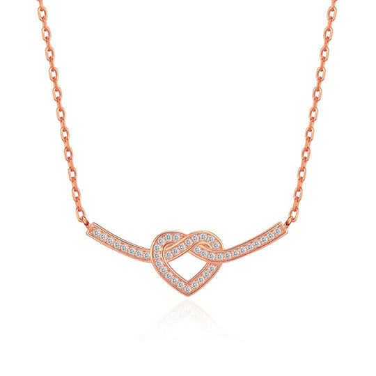 Rose Gold Plated Heart Knot Necklace Created with Zircondia® Crystals - Philip Jones Jewellery
