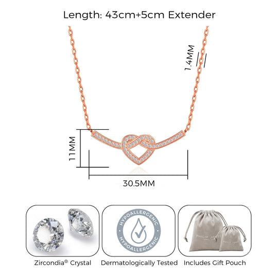 Rose Gold Plated Heart Knot Necklace Created with Zircondia® Crystals - Philip Jones Jewellery