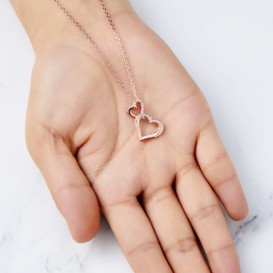 Rose Gold Plated Heart Link Drop Necklace Created with Zircondia® Crystals - Philip Jones Jewellery