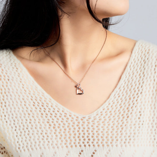 Rose Gold Plated Heart Link Drop Necklace Created with Zircondia® Crystals - Philip Jones Jewellery