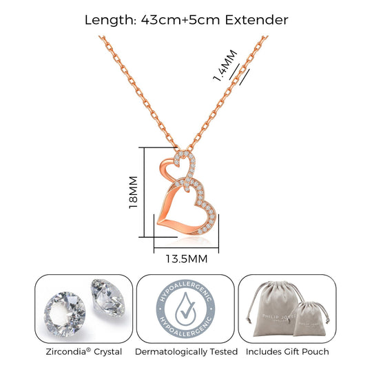 Rose Gold Plated Heart Link Drop Necklace Created with Zircondia® Crystals - Philip Jones Jewellery