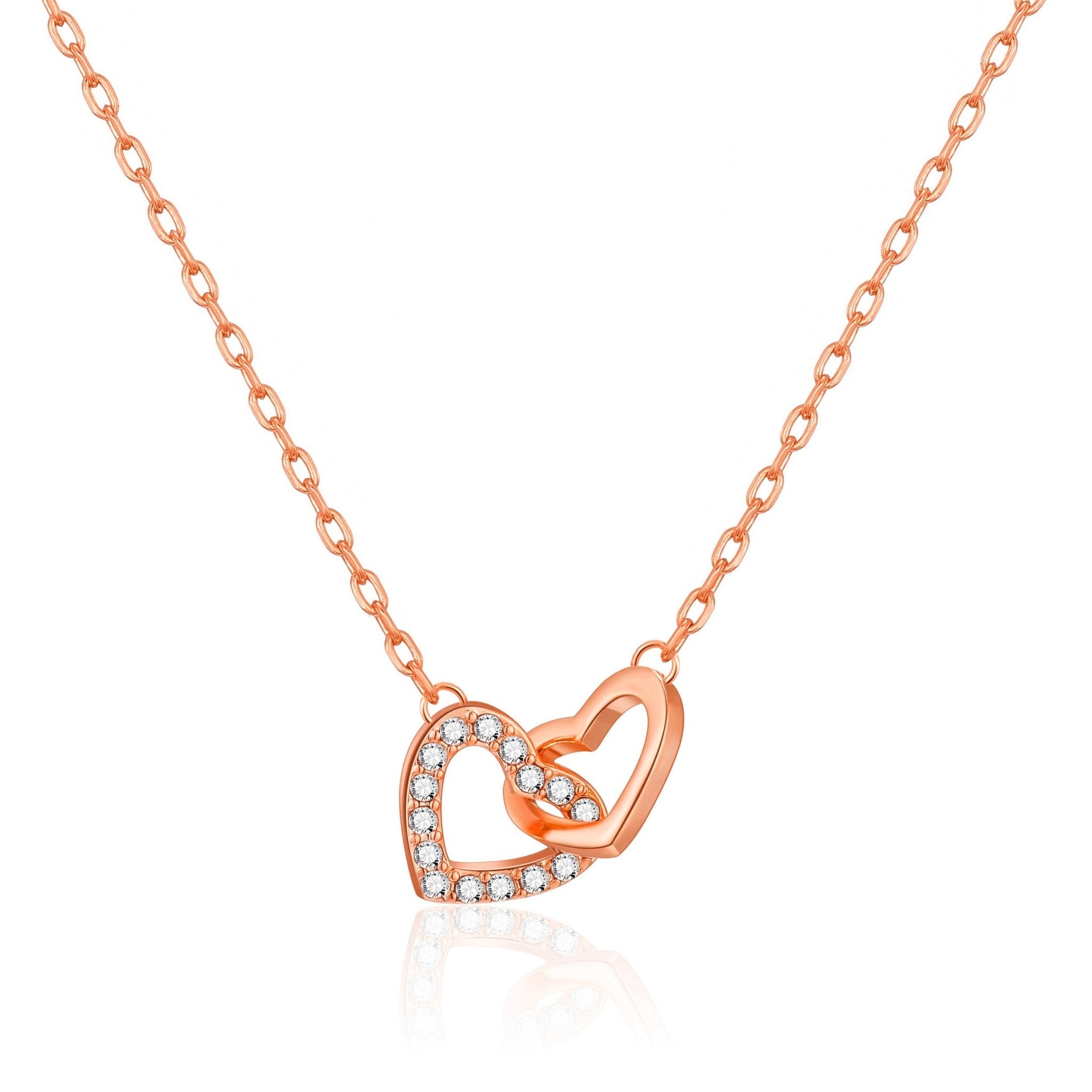 Rose Gold Plated Heart Link Necklace Created with Zircondia® Crystals - Philip Jones Jewellery