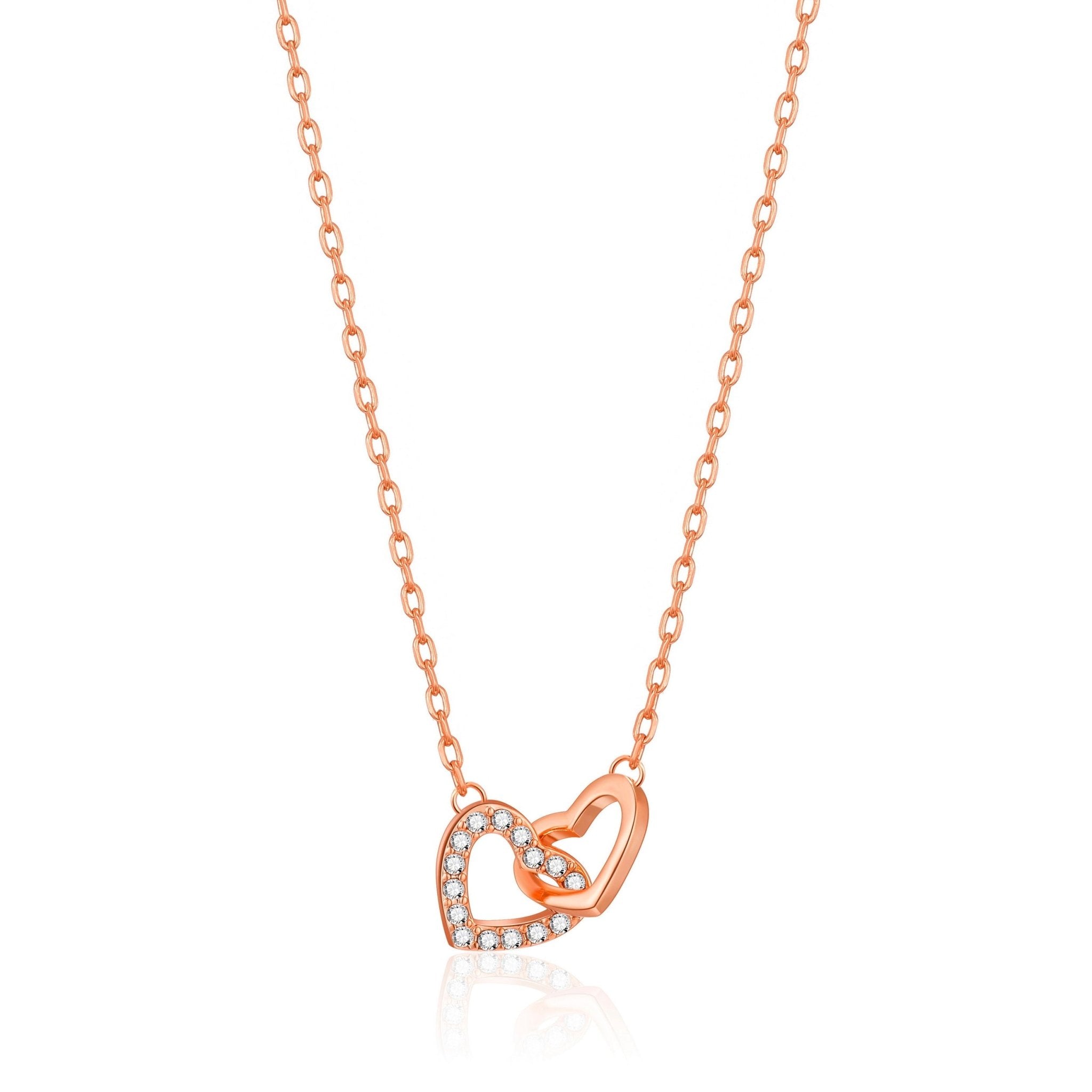 Rose Gold Plated Heart Link Necklace Created with Zircondia® Crystals - Philip Jones Jewellery