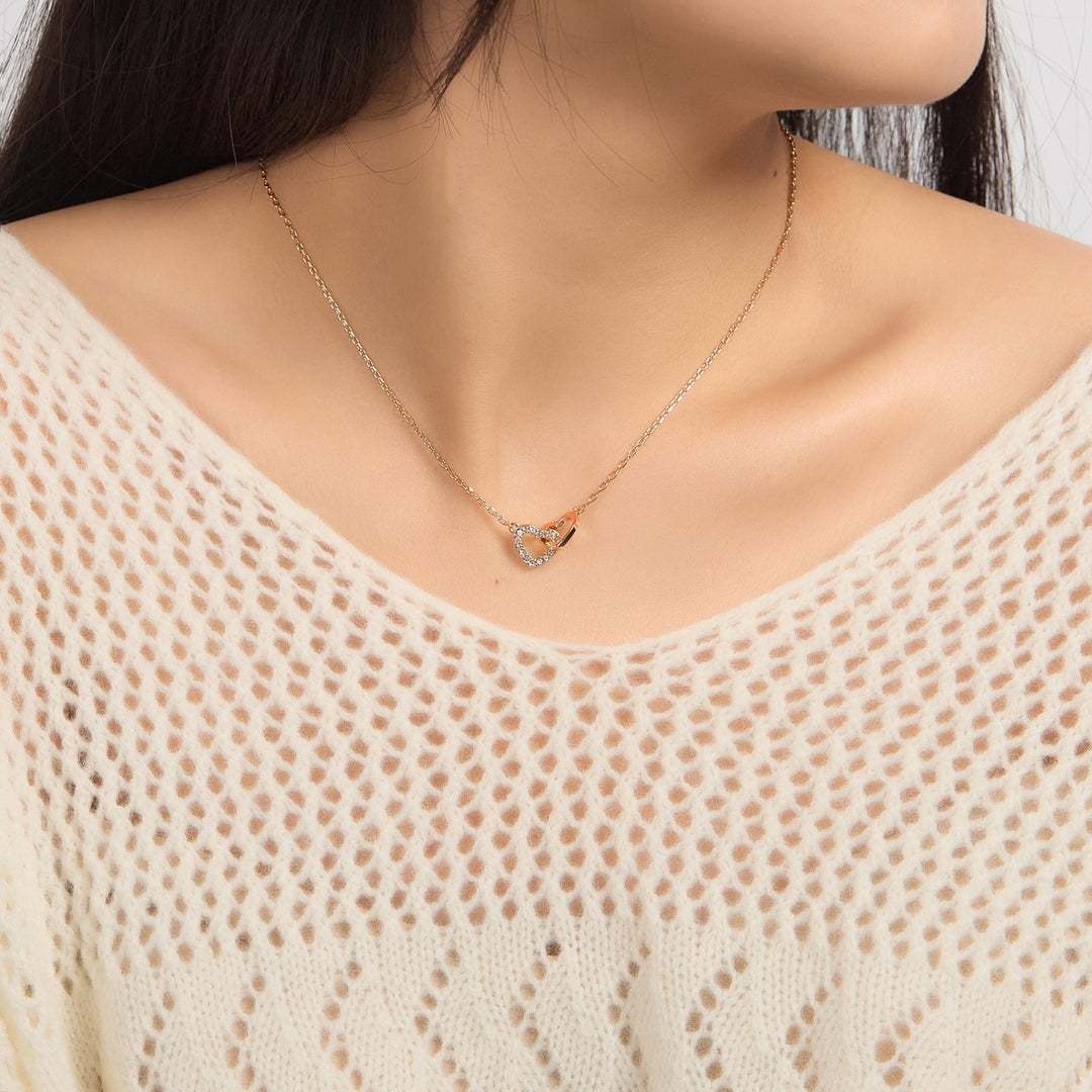 Rose Gold Plated Heart Link Necklace Created with Zircondia® Crystals - Philip Jones Jewellery