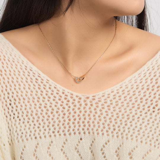 Rose Gold Plated Heart Link Necklace Created with Zircondia® Crystals - Philip Jones Jewellery