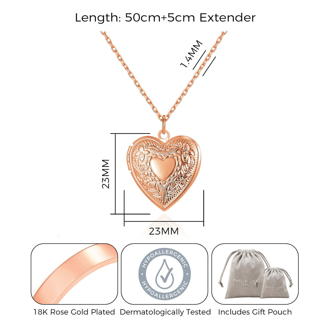 Rose Gold Plated Heart Locket - Philip Jones Jewellery