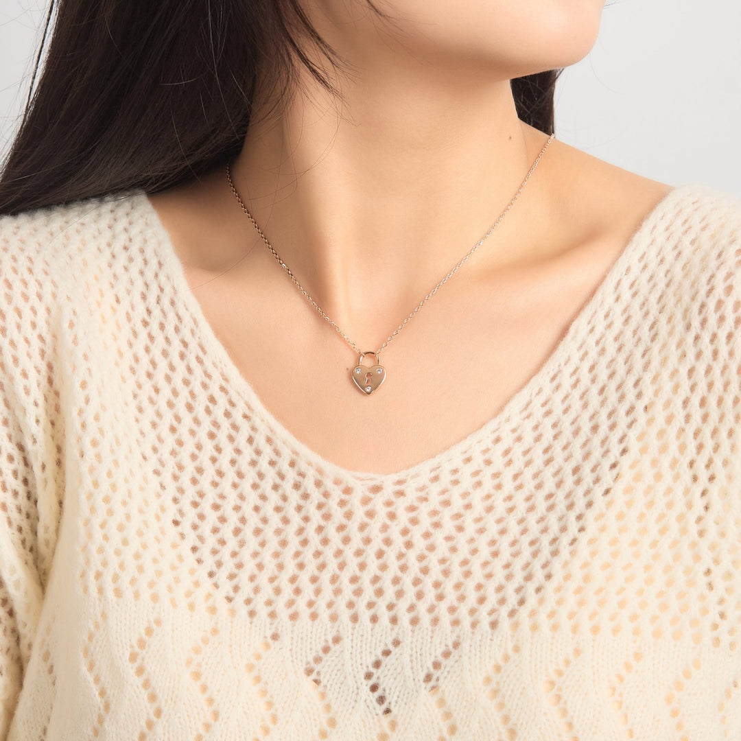 Rose Gold Plated Heart Padlock Necklace Created with Zircondia® Crystals - Philip Jones Jewellery