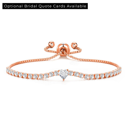 Rose Gold Plated Heart Solitaire Bridal Bracelet Created with Zircondia® Crystals - Philip Jones Jewellery