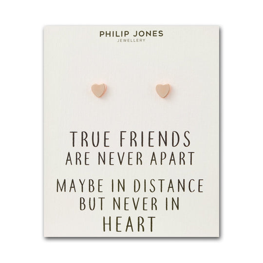 Rose Gold Plated Heart Stud Earrings with Quote Card - Philip Jones Jewellery
