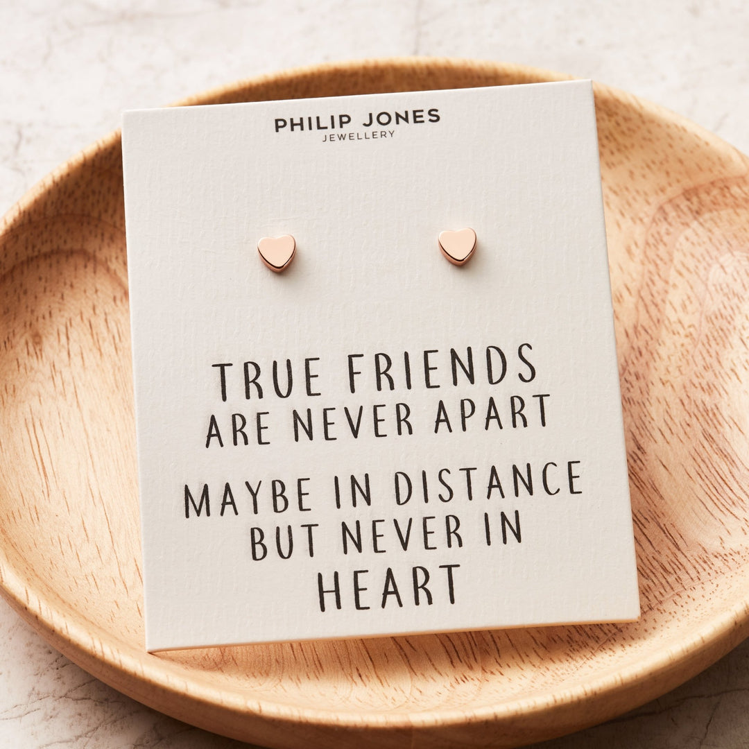 Rose Gold Plated Heart Stud Earrings with Quote Card - Philip Jones Jewellery