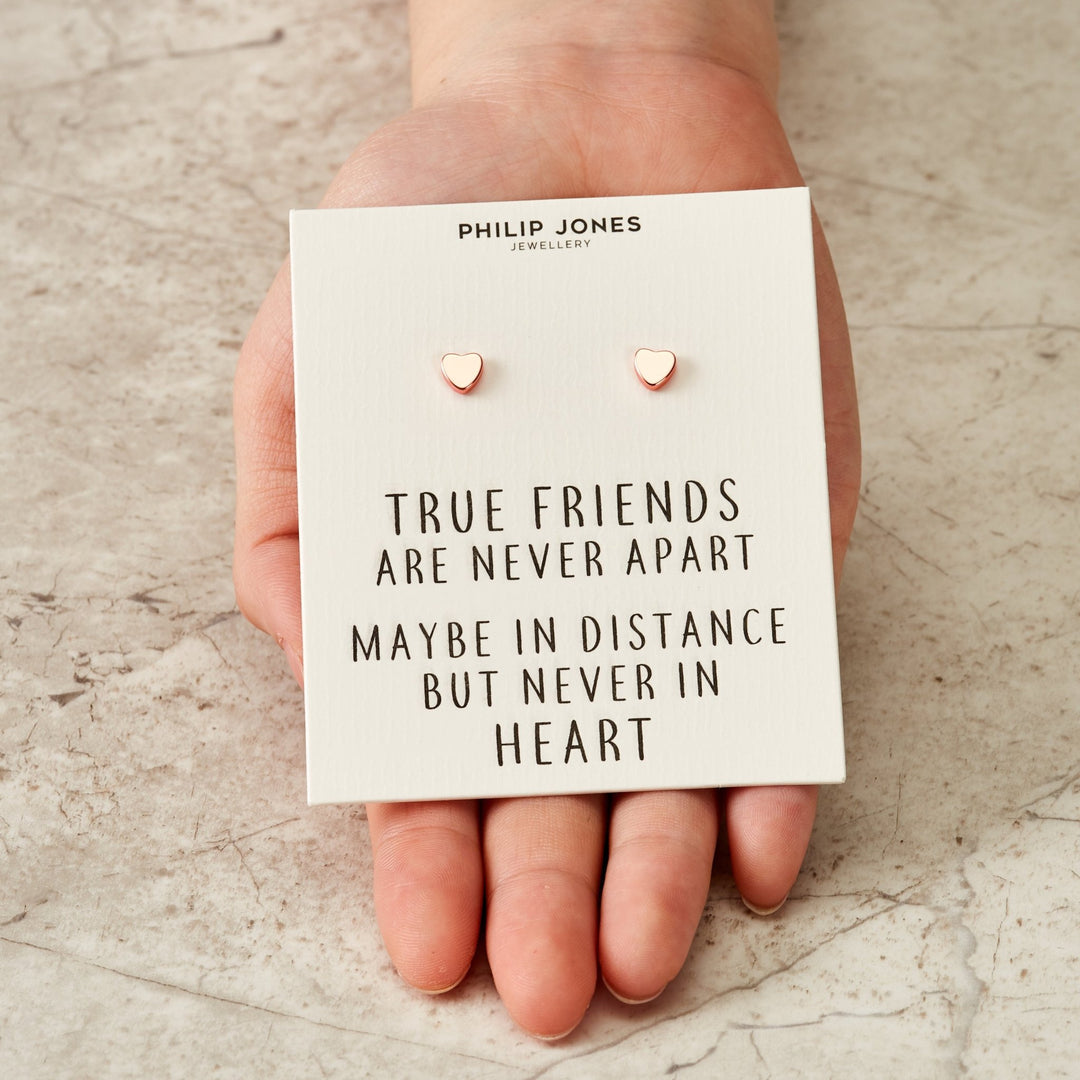 Rose Gold Plated Heart Stud Earrings with Quote Card - Philip Jones Jewellery