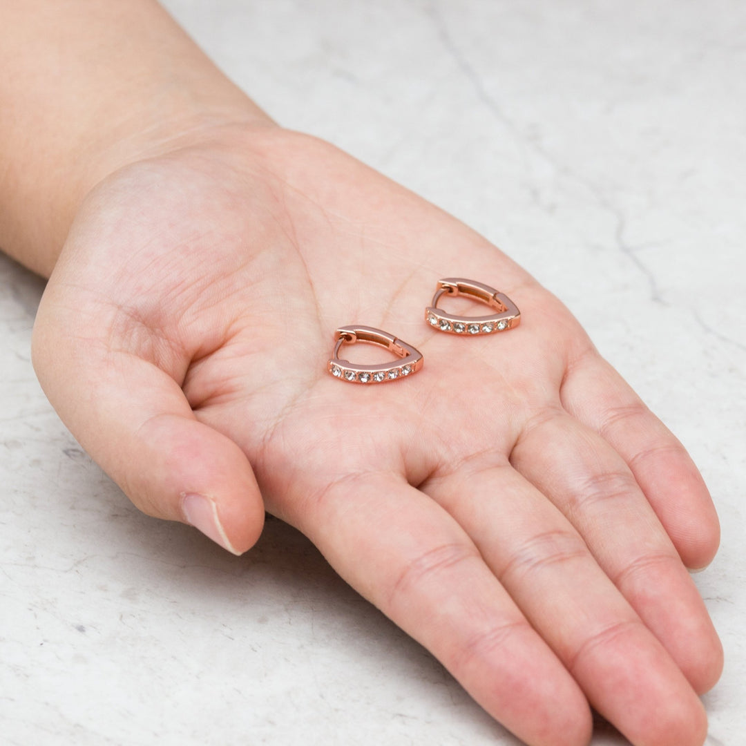 Rose Gold Plated Huggie Hoop Earrings Created with Zircondia® Crystals - Philip Jones Jewellery