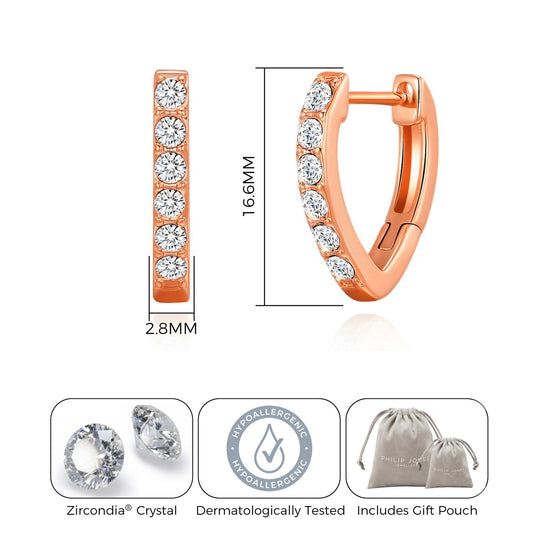 Rose Gold Plated Huggie Hoop Earrings Created with Zircondia® Crystals - Philip Jones Jewellery