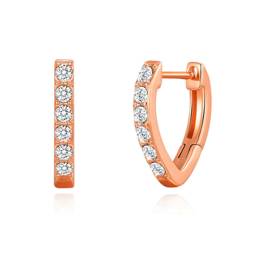 Rose Gold Plated Huggie Hoop Earrings Created with Zircondia® Crystals - Philip Jones Jewellery