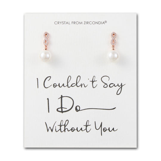 Rose Gold Plated I Couldn't Say I Do Without You Infinity Pearl Drop Earrings with Zircondia® Crystals - Philip Jones Jewellery