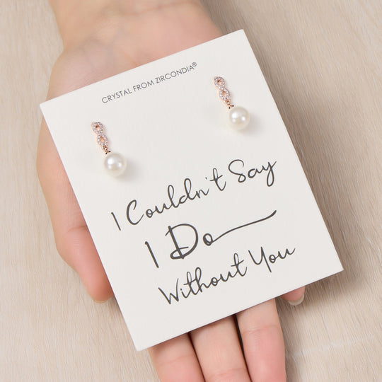 Rose Gold Plated I Couldn't Say I Do Without You Infinity Pearl Drop Earrings with Zircondia® Crystals - Philip Jones Jewellery