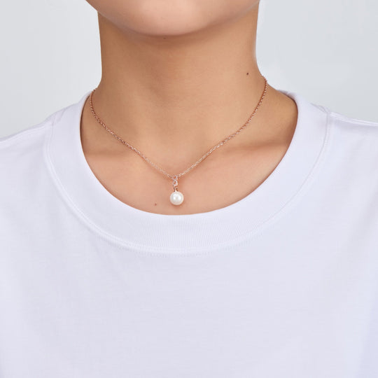 Rose Gold Plated I Couldn't Say I Do Without You Infinity Pearl Drop Necklace with Zircondia® Crystals - Philip Jones Jewellery