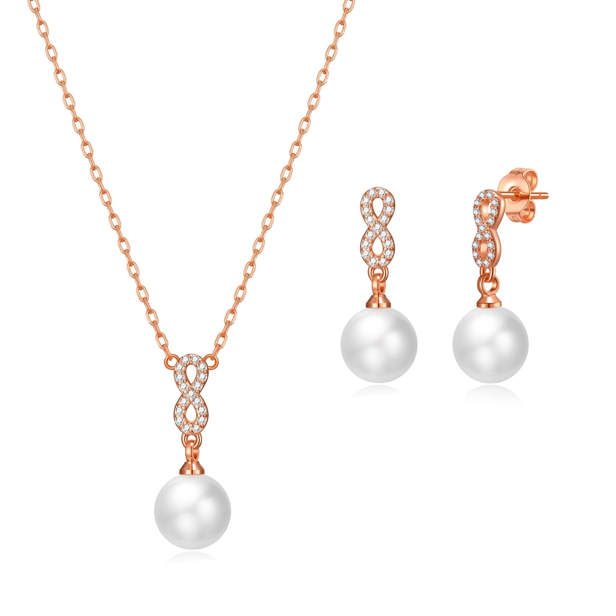 Rose Gold Plated I Couldn't Say I Do Without You Infinity Pearl Drop Set with Zircondia® Crystals - Philip Jones Jewellery