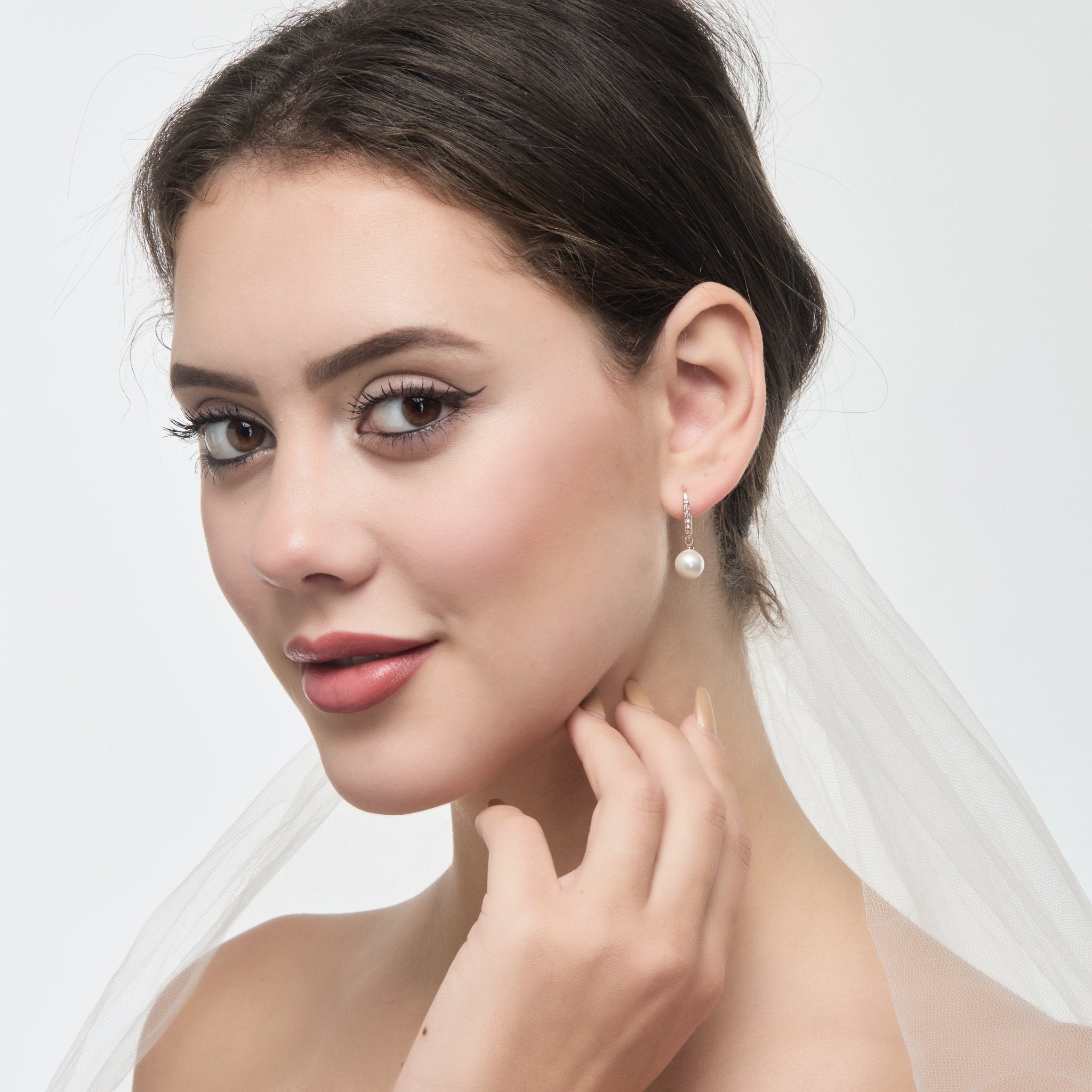 Rose Gold Plated I Couldn't Say I Do Without You Pearl Drop Earrings Created with Zircondia® Crystals - Philip Jones Jewellery