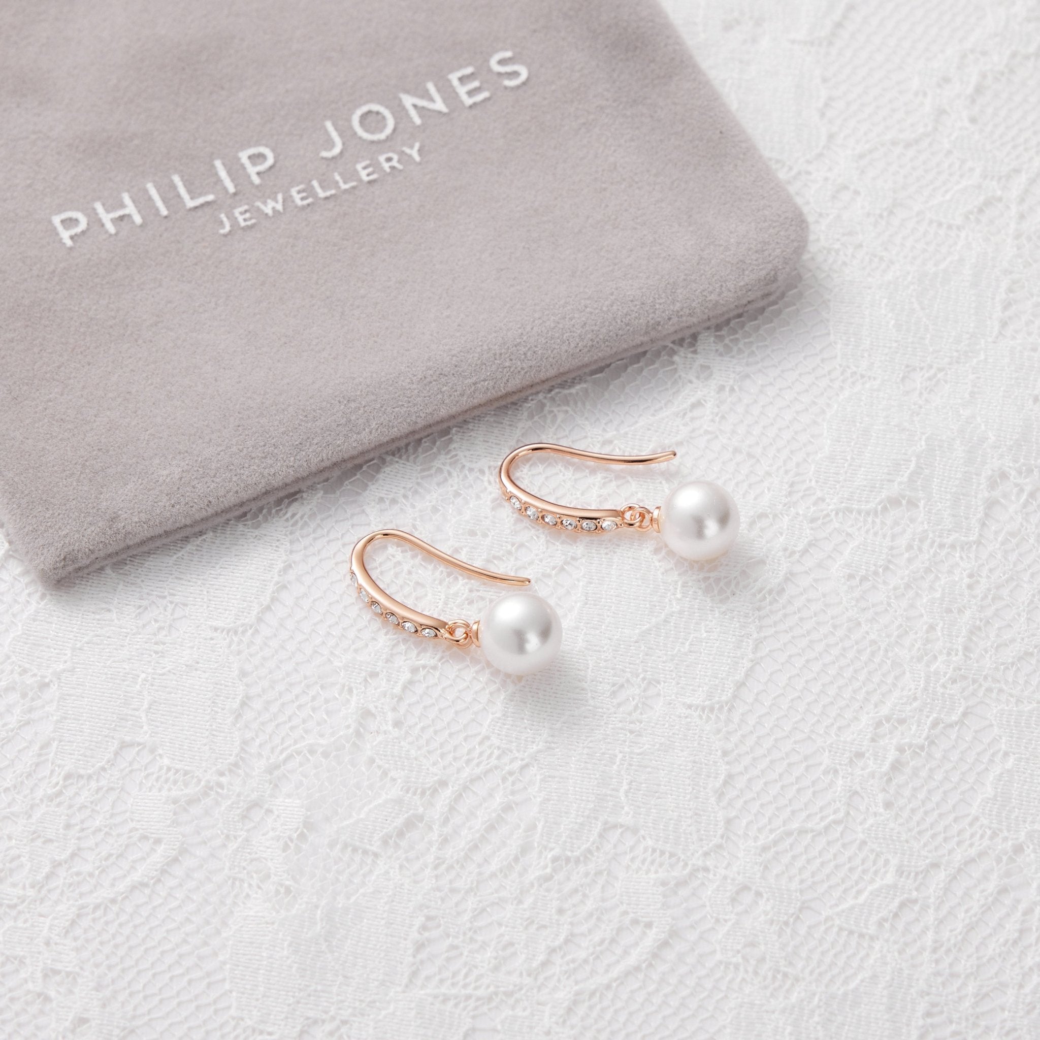 Rose Gold Plated I Couldn't Say I Do Without You Pearl Drop Earrings Created with Zircondia® Crystals - Philip Jones Jewellery