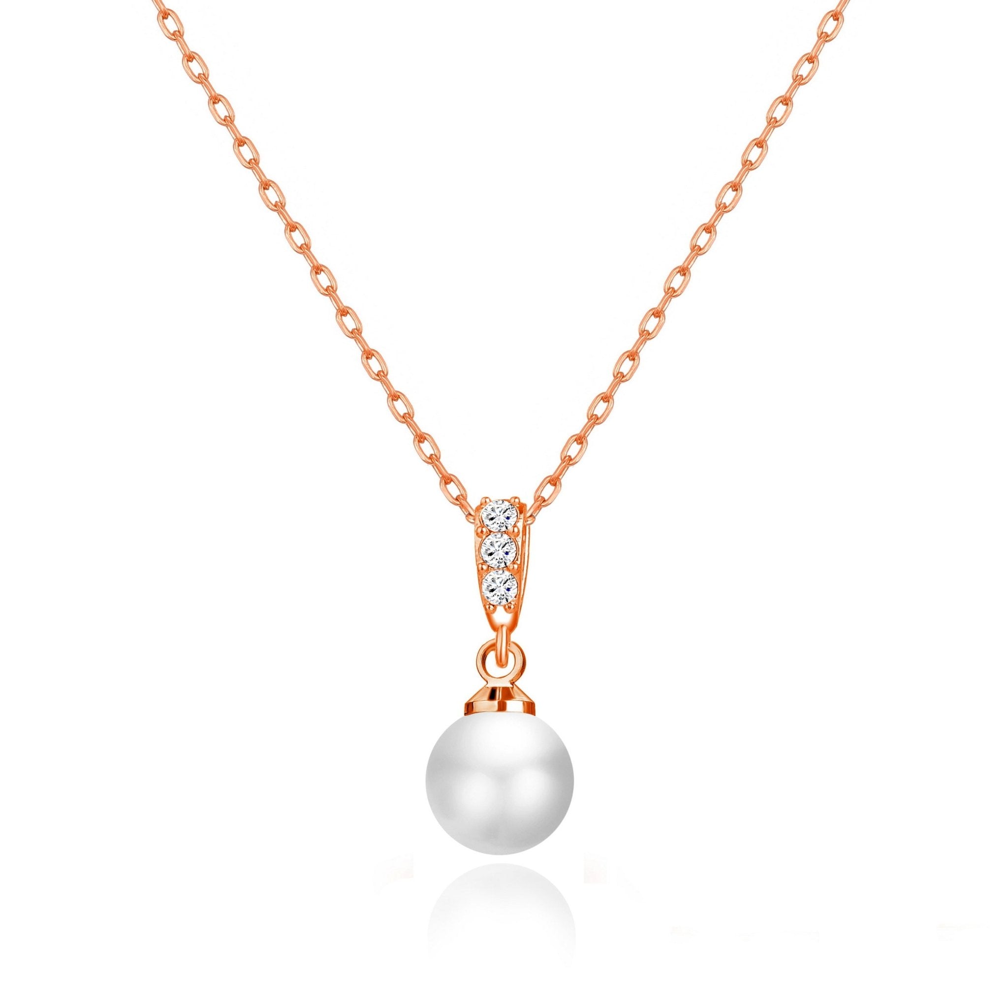 Rose Gold Plated I Couldn't Say I Do Without You Pearl Drop Necklace Created with Zircondia® Crystals - Philip Jones Jewellery