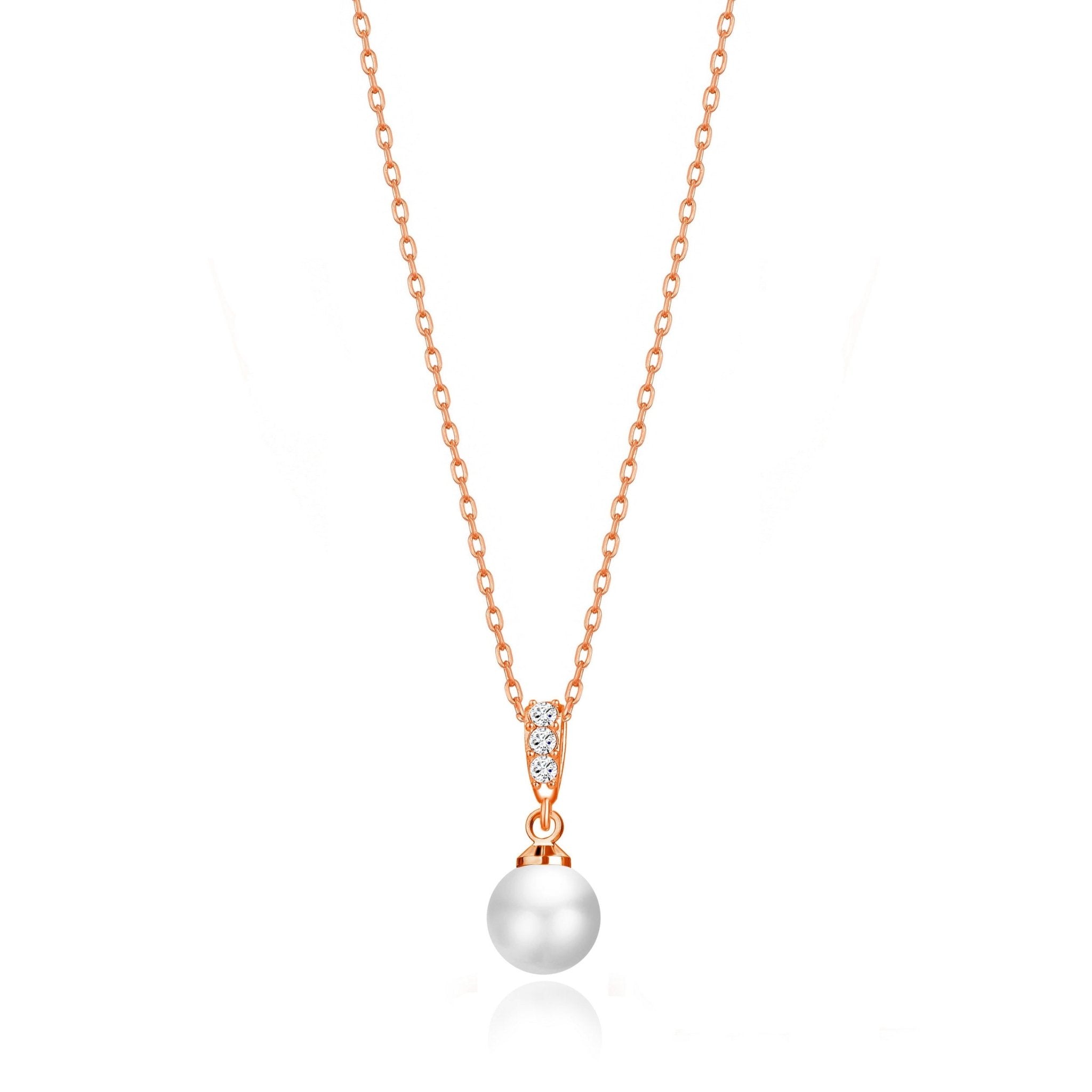 Rose Gold Plated I Couldn't Say I Do Without You Pearl Drop Necklace Created with Zircondia® Crystals - Philip Jones Jewellery