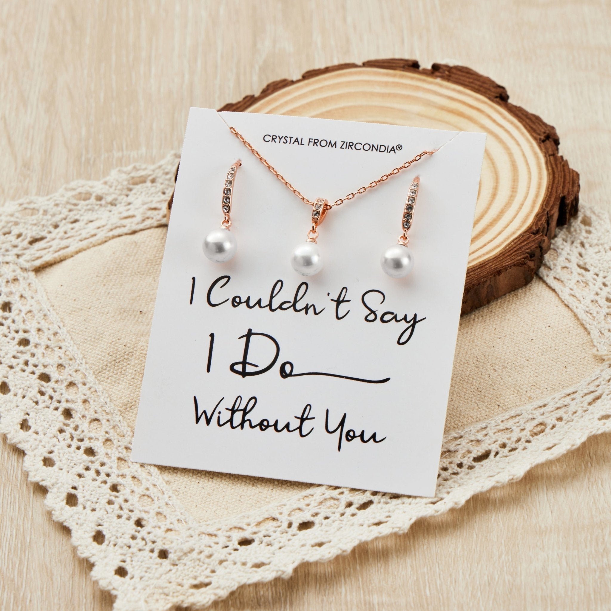 Rose Gold Plated I Couldn't Say I Do Without You Pearl Drop Set Created with Zircondia® Crystals - Philip Jones Jewellery