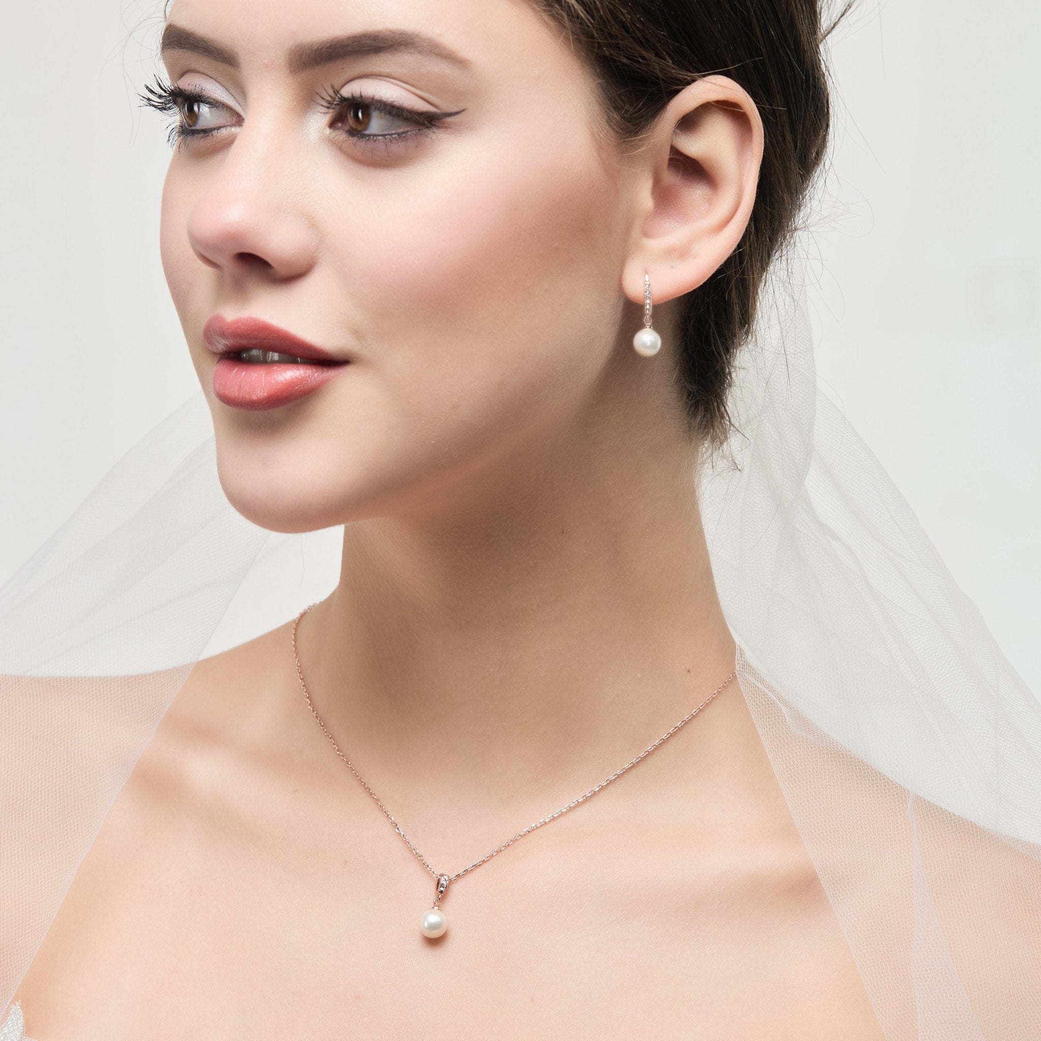 Rose Gold Plated I Couldn't Say I Do Without You Pearl Drop Set Created with Zircondia® Crystals - Philip Jones Jewellery