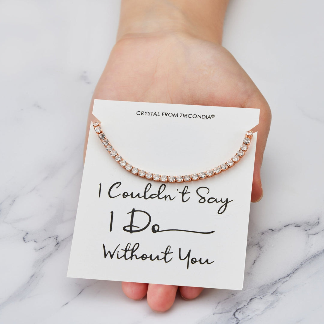 Rose Gold Plated I Couldn't Say I Do Without You Solitaire Friendship Bracelet Created with Zircondia® Crystals - Philip Jones Jewellery