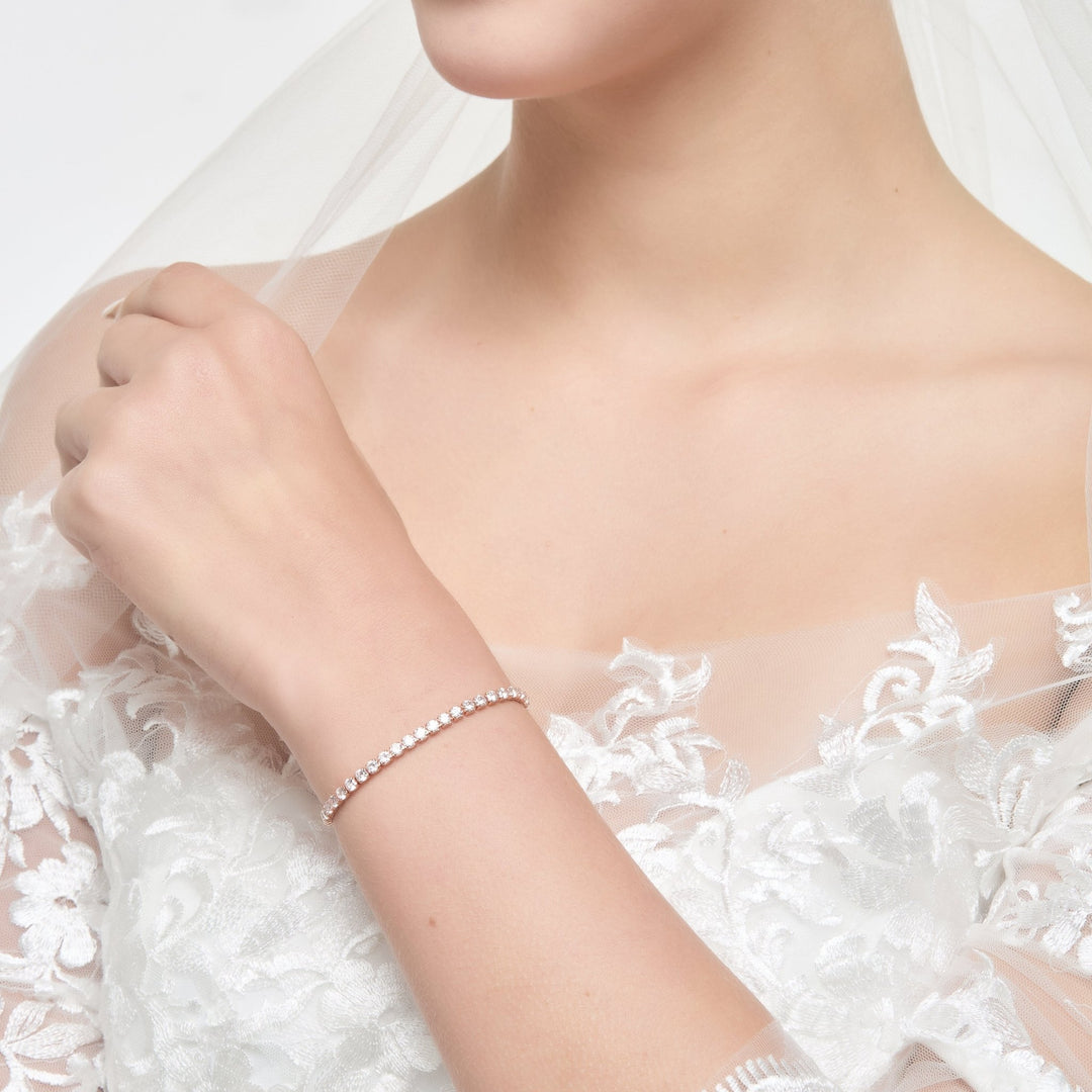 Rose Gold Plated I Couldn't Say I Do Without You Solitaire Friendship Bracelet Created with Zircondia® Crystals - Philip Jones Jewellery