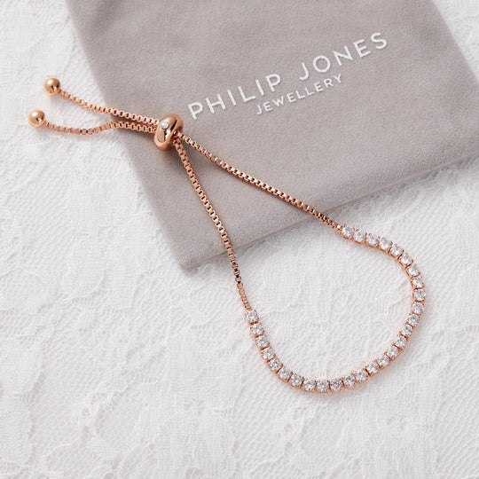Rose Gold Plated I Couldn't Say I Do Without You Solitaire Friendship Bracelet Created with Zircondia® Crystals - Philip Jones Jewellery
