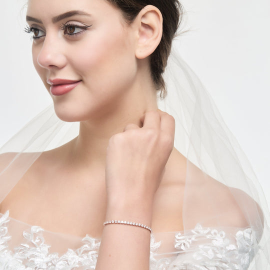 Rose Gold Plated I Couldn't Say I Do Without You Solitaire Friendship Bracelet Created with Zircondia® Crystals - Philip Jones Jewellery
