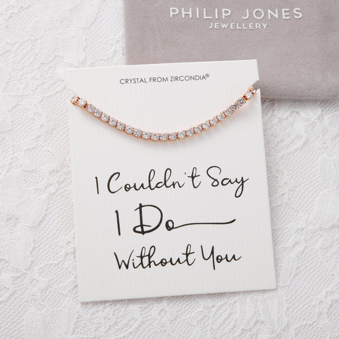 Rose Gold Plated I Couldn't Say I Do Without You Solitaire Friendship Bracelet Created with Zircondia® Crystals - Philip Jones Jewellery