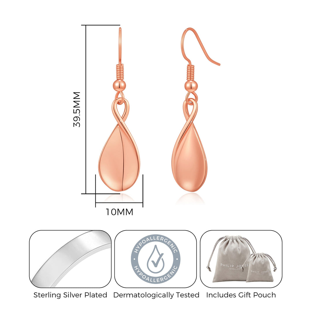 Rose Gold Plated Infinity Curve Drop Earrings - Philip Jones Jewellery