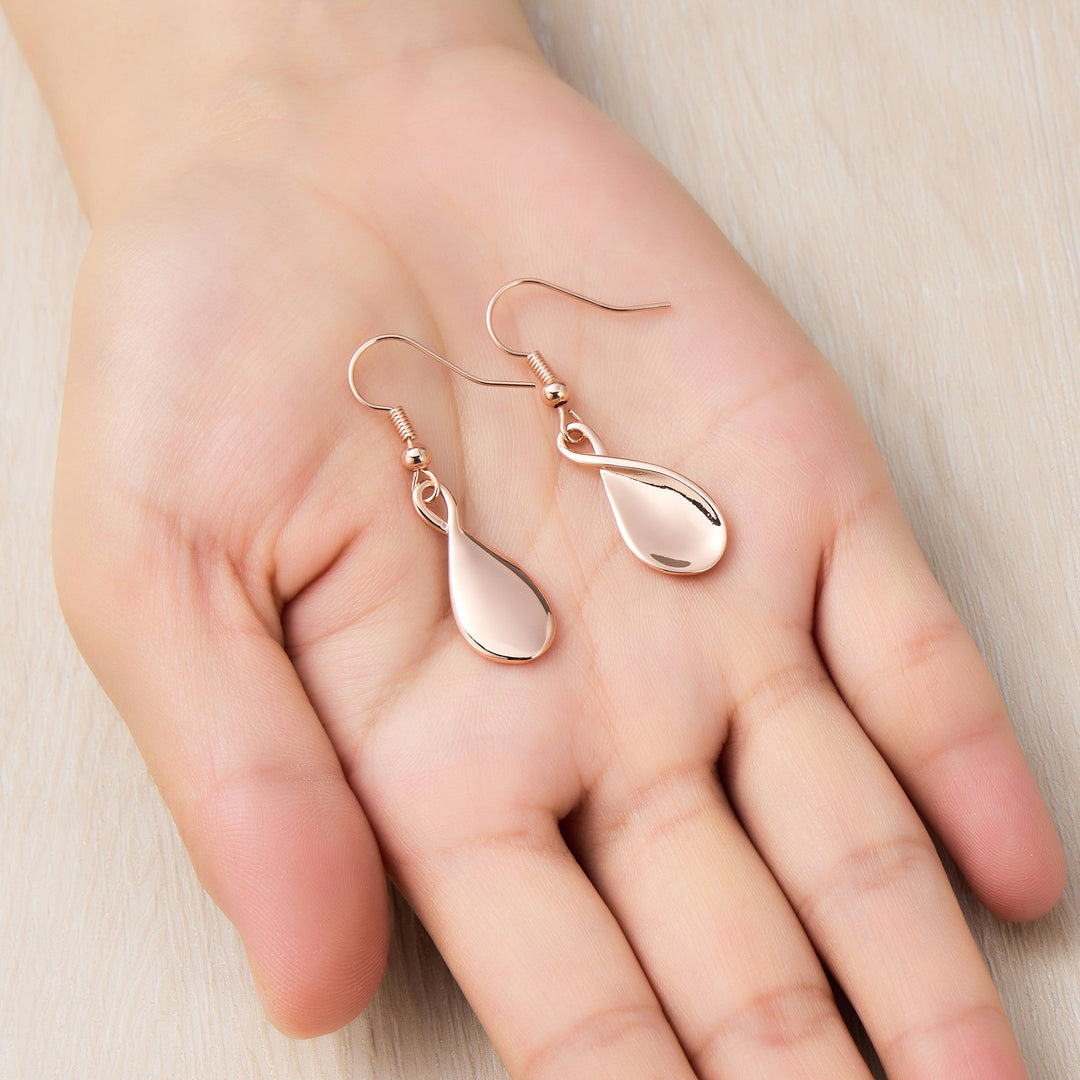 Rose Gold Plated Infinity Curve Drop Earrings - Philip Jones Jewellery