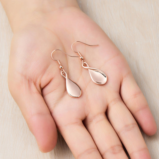 Rose Gold Plated Infinity Curve Drop Earrings - Philip Jones Jewellery